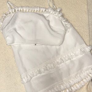 Chic White Tassel-Trim Chemise